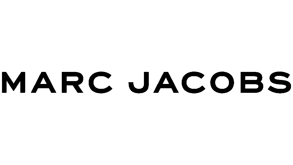 Logo Marc Jacobs en lettres noires majuscules, sans empattement, sur un fond vert foncé uni. Le texte est centré.