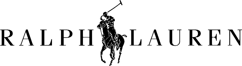 Logo officiel Ralph Lauren, texte noir "RALPH LAUREN" et emblème du joueur de polo à cheval noir sur fond blanc.